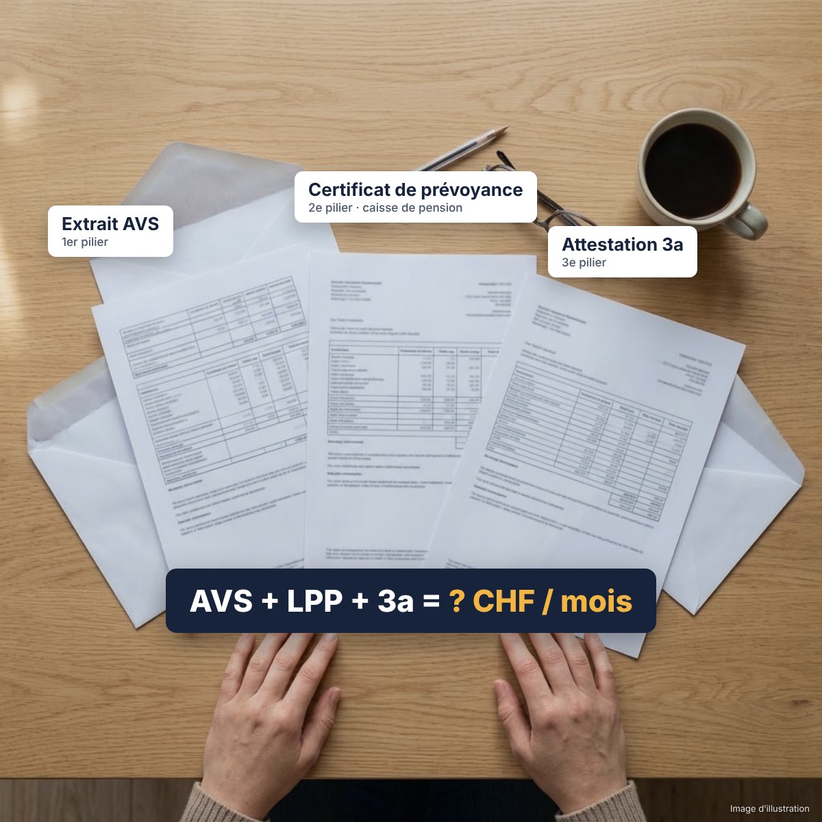 Extrait AVS, certificat de prévoyance et attestation 3a : trois documents, aucun total